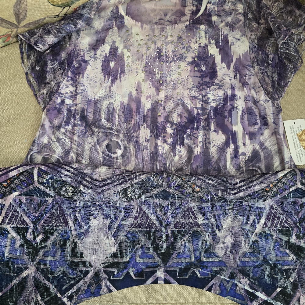 ONE WORLD Purple and Blue Patterned Blouse